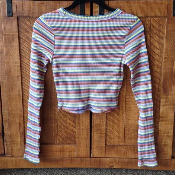 Wild Fable Multicolored‎ Striped Long Sleeve Ribbed Crop Top Sz XS - Picture 3 of 9